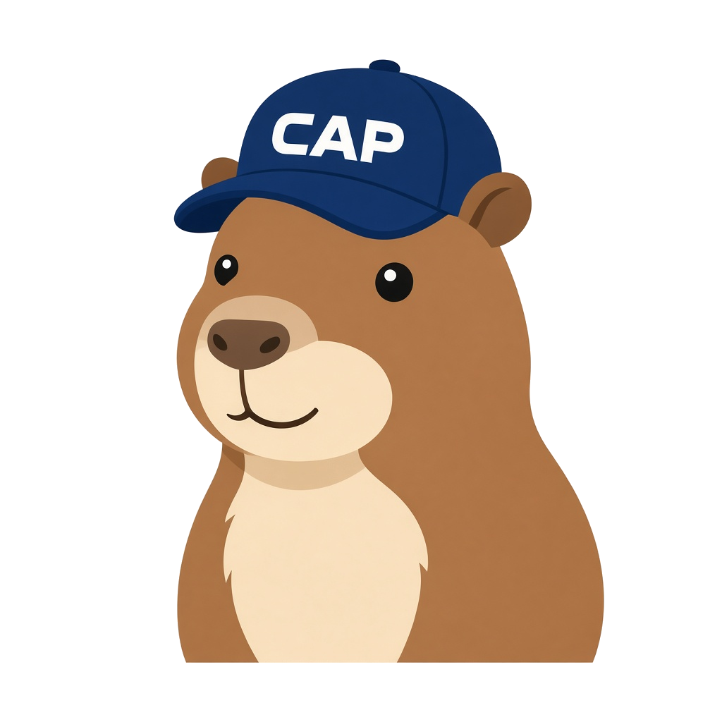 The casual CAP capybara in a navy CAP baseball cap