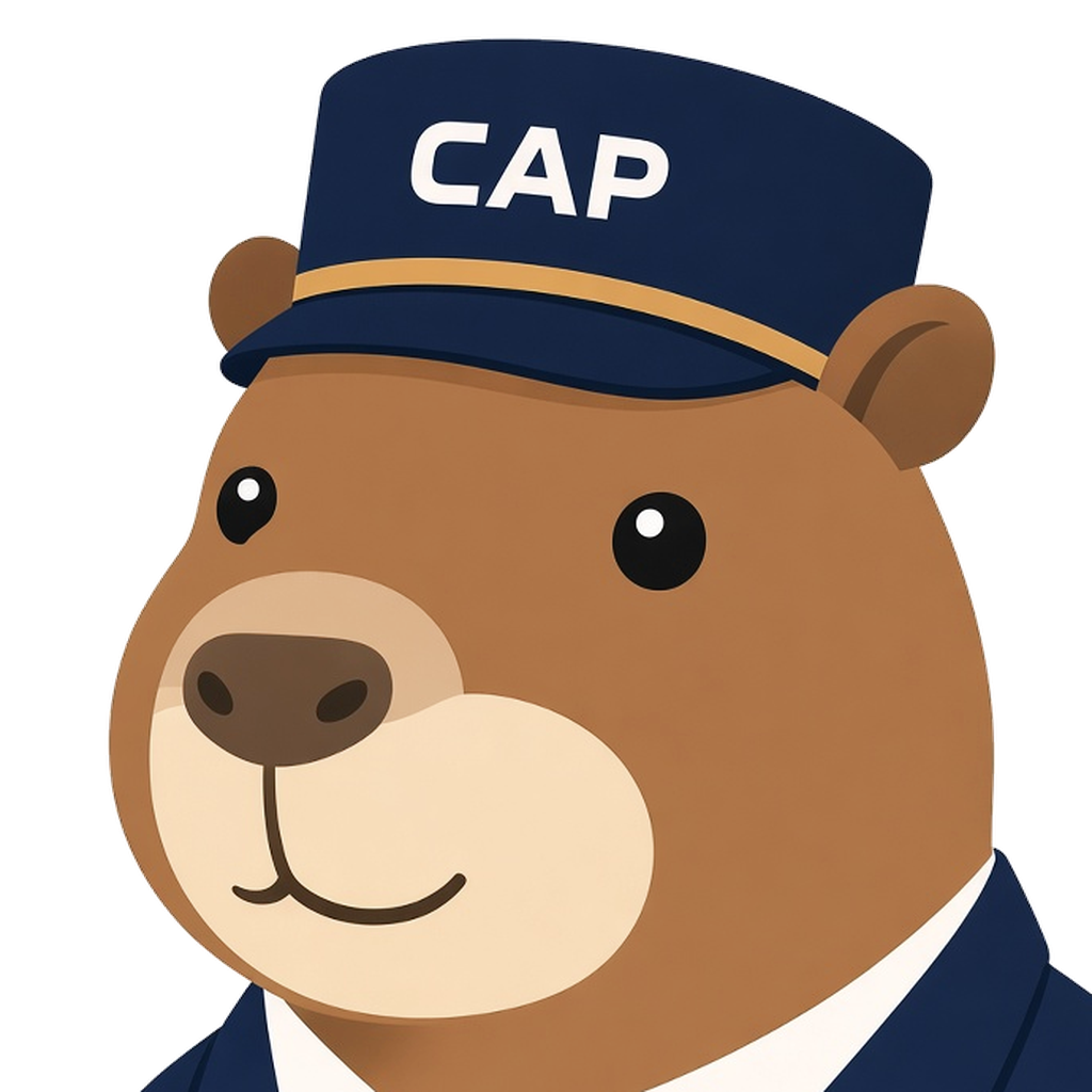 The CAP mark: the capybara's head in a concierge cap